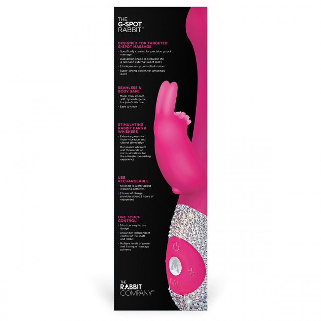 Розовый вибромассажёр The G-spot Rabbit с украшенной стразами рукоятью - 22 см., The Rabbit Company