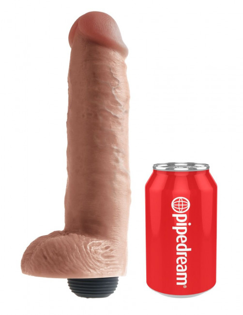 Кофейный фаллоимитатор King Cock 10" Squirting Cock с эффектом эякуляции - 25,4 см.