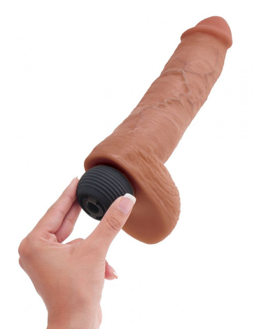 Кофейный фаллоимитатор King Cock 10" Squirting Cock с эффектом эякуляции - 25,4 см.