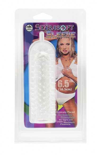 Прозрачная эластичная насадка на пенис с шипами SENSASOFT SLEEVE CLEAR, NMC