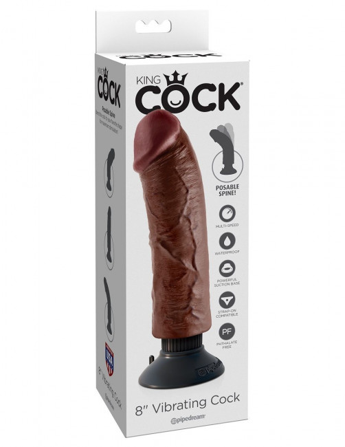 Коричневый вибратор со съемной присоской 8" Vibrating Cock -  21,6 см., Pipedream