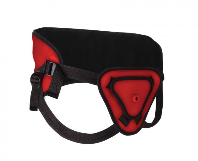 Красный страпон Deluxe Silicone Strap On 10 Inch с волнистой насадкой - 25,5 см., Shots Media BV