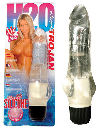 Прозрачный гелевый водонепроницаемый вибратор H2O TROJAN WATERPROOF VIBRATOR - 17 см., Seven Creations