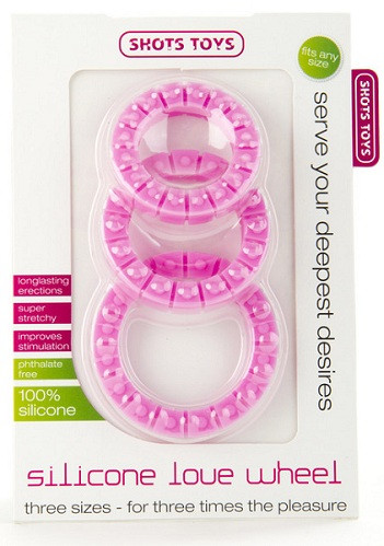 Набор из 3 розовых эрекционных колец Silicone Love Wheel 3 sizes, Shots Media BV