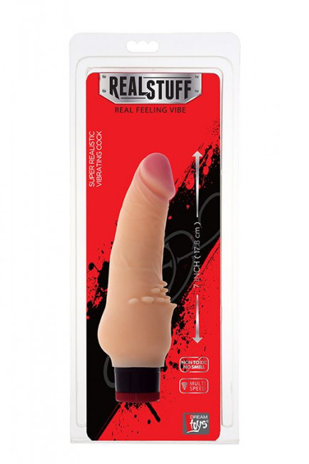Реалистичный вибратор с мягкими шипами для внешней стимуляции REALSTUFF 7INCH VIBRATOR - 17,8 см., Dream Toys