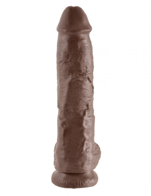 Большой коричневый фаллоимитатор с мошонкой 10" Cock with Balls на присоске - 25,4 см., Pipedream