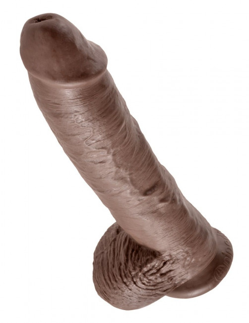 Большой коричневый фаллоимитатор с мошонкой 10" Cock with Balls на присоске - 25,4 см., Pipedream