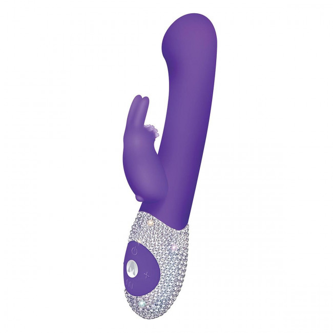 Фиолетовый вибромассажёр The G-spot Rabbit с украшенной стразами рукоятью - 22 см., The Rabbit Company