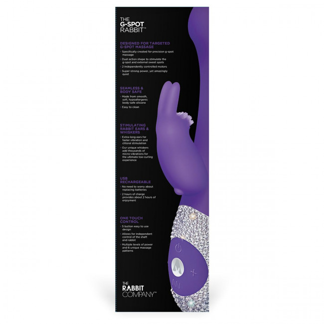 Фиолетовый вибромассажёр The G-spot Rabbit с украшенной стразами рукоятью - 22 см., The Rabbit Company