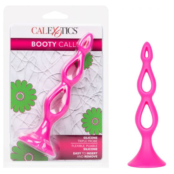 Розовая анальная елочка Silicone Triple Probe - 14,5 см., California Exotic Novelties