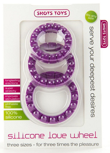 Набор фиолетовых эрекционных колец Silicone Love Wheel 3 sizes (3 шт.), Shots Media BV Набор фиолетовых эрекционных колец Silicone Love Wheel 3 sizes (3 шт.), Shots Media BV