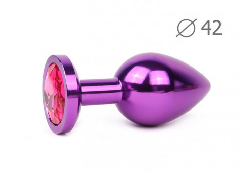 Коническая фиолетовая анальная втулка с малиновым кристаллом - 9,3 см., Anal Jewelry Plug