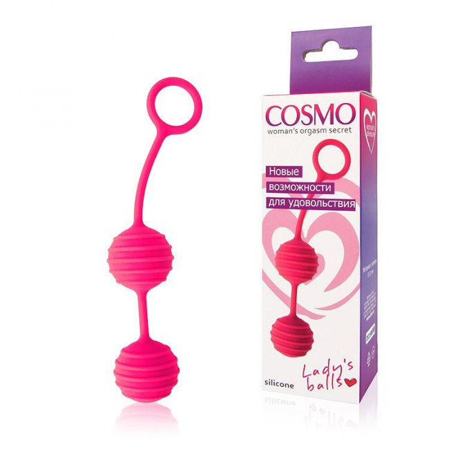 Розовые вагинальные шарики с ребрышками Cosmo, Bior toys