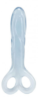 Голубой анальный массажер SOFT FLEX 2 FINGER HANDLE PROBE - 12 см., Seven Creations