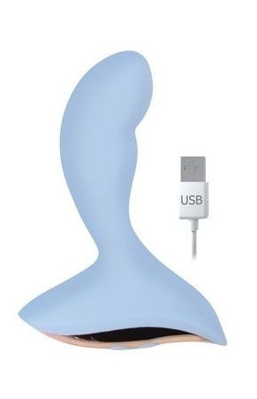 Голубой изогнутый вибромассажер с 10 режимами вибрации - 9 см., Bior toys Голубой изогнутый вибромассажер с 10 режимами вибрации - 9 см., Bior toys