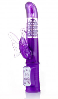 Фиолетовый вибратор Hi-Tech Butterfly с клиторальной бабочкой - 22,8 см., Shots Media BV