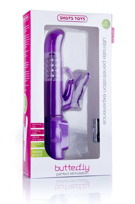 Фиолетовый вибратор Hi-Tech Butterfly с клиторальной бабочкой - 22,8 см., Shots Media BV