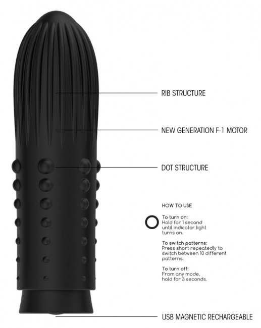 Черная вибропуля Turbo Rechargeable Bullet Lush - 9,8 см., Shots Media BV