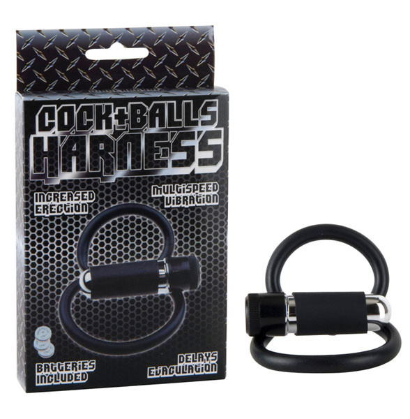 Черное двойное эрекционное кольцо COCK+BALLS HARNESS W. MULTISPEED BULLET, Seven Creations