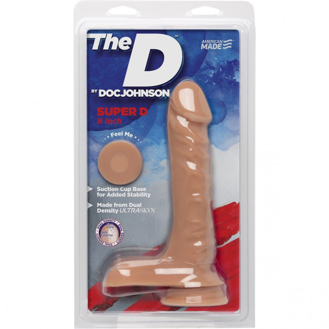 Телесный фаллоимитатор с мошонкой на присоске The D Super D 8" Vanilla - 20,3 см., Doc Johnson