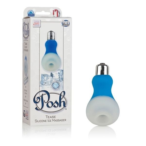 Голубой мини-вибратор Posh Silicone Ice Massager Tease со съемной насадкой для заморозки, California Exotic Novelties
