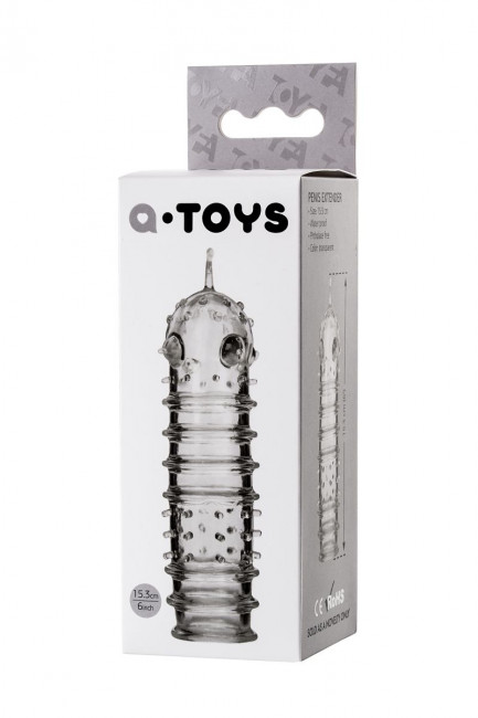 Прозрачная насадка на пенис TOYFA A-Toys с ребрами и точками - 15,3 см., A-toys