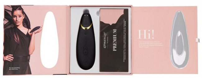 Чёрный бесконтактный клиторальный стимулятор Womanizer Premium, Womanizer