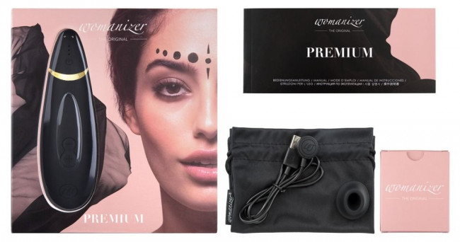 Чёрный бесконтактный клиторальный стимулятор Womanizer Premium, Womanizer