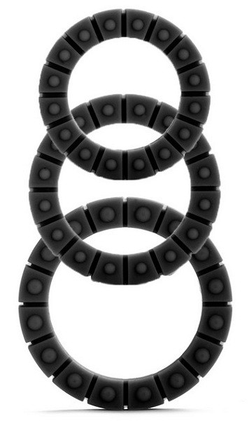 Чёрные эрекционные кольца Silicone Love Wheel 3 sizes с пупырышками (3 шт.), Shots Media BV