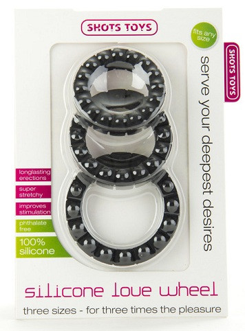 Чёрные эрекционные кольца Silicone Love Wheel 3 sizes с пупырышками (3 шт.), Shots Media BV