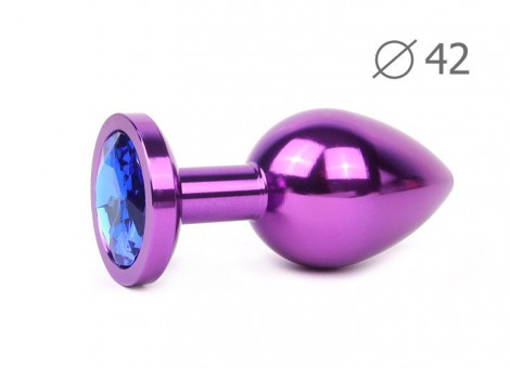 Коническая фиолетовая анальная втулка с синим кристаллом - 9,3 см., Anal Jewelry Plug