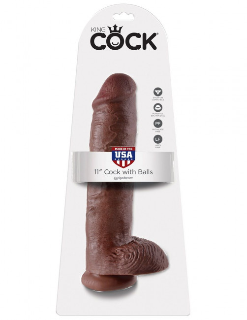 Коричневый фалоимитатор-гигант на присоске 11" Cock with Balls - 28 см., Pipedream Коричневый фалоимитатор-гигант на присоске 11" Cock with Balls - 28 см., Pipedream