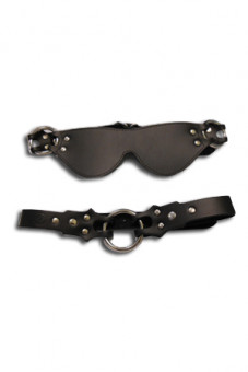 Чёрная кожаная маска и кляп-рамка  Eye mask & ring gag , Sitabella