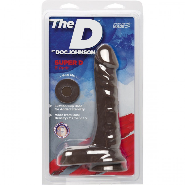Коричневый фаллоимитатор с мошонкой на присоске The D Super D 8" Chocolate - 20,3 см., Doc Johnson