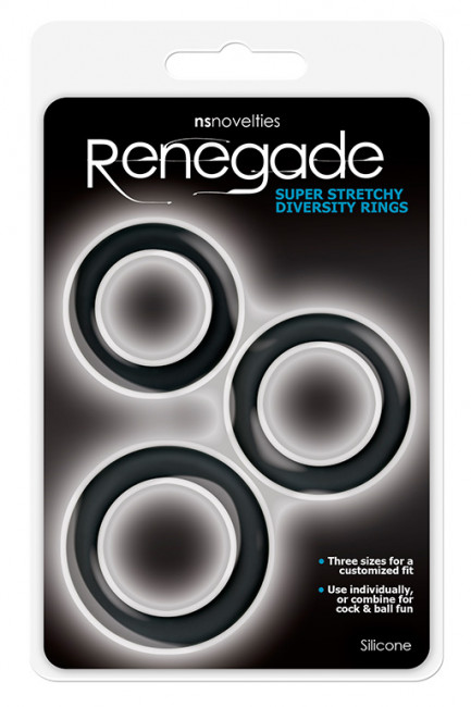Набор из 3 чёрных эрекционных колец Renegade Diversity Rings Black, NS Novelties