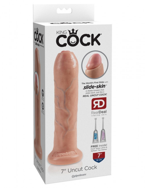 Телесный необрезанный фаллоимитатор на присоске 7" Uncut Cock - 19,1 см. , Pipedream