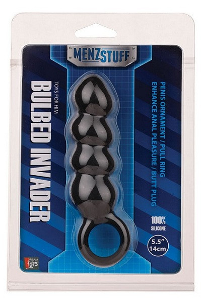 Чёрный анальный  фаллоимитатор BULBED INVADER с кольцом - 14 см., Dream Toys