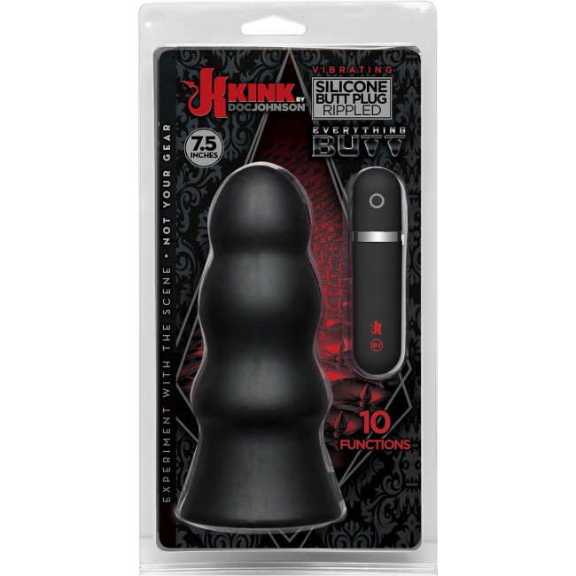 Анальная вибропробка Kink Vibrating Silicone Butt Plug Rippled 7.5" - 19 см., Doc Johnson Анальная вибропробка Kink Vibrating Silicone Butt Plug Rippled 7.5" - 19 см., Doc Johnson