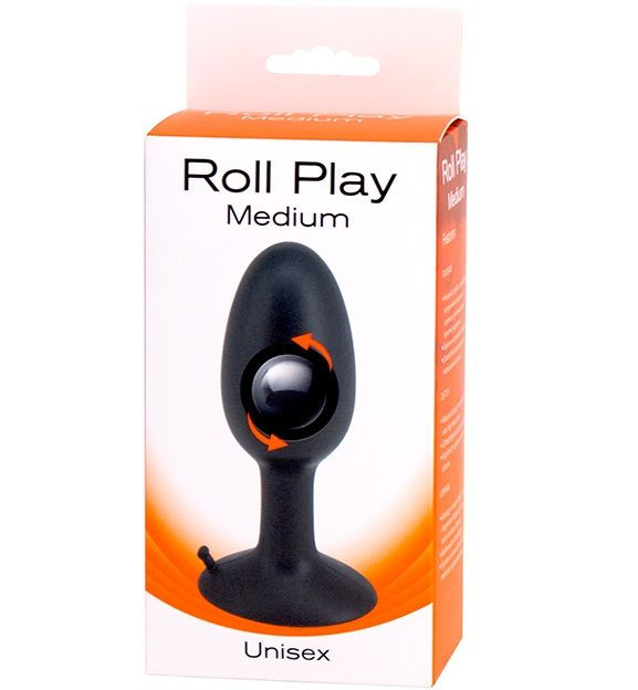 Чёрная анальная втулка со смещенным центром тяжести ROLL PLAY MEDIUM - 9 см., Seven Creations