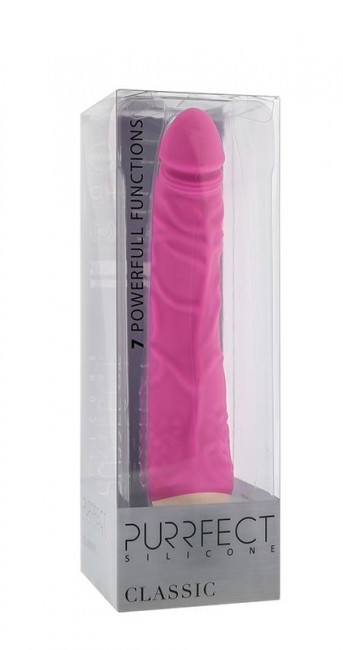Розовый вибратор-реалистик с венками PURRFECT SILICONE CLASSIC 7.1INCH PINK  - 18 см., Dream Toys