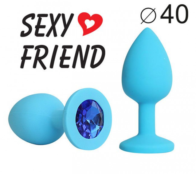 Голубая конусовидная анальная пробка с синим кристаллом - 7,3 см., Bior toys