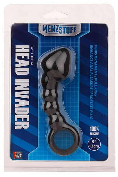 Чёрный анальный стимулятор с кольцом HEAD INVADER - 13 см., Dream Toys