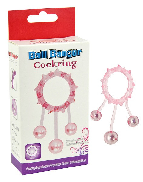 Розовое эрекционное кольцо  Ball Banger Cock Ring с 3 утяжеляющими шариками, Howells