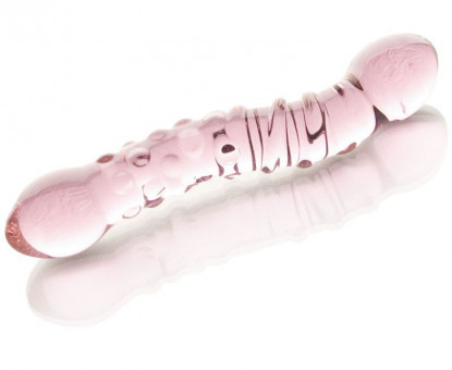 Двусторонний розовый фаллос  с рёбрами и точками - 19,5 см., Sexus