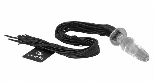 Стеклянная анальная пробка с хвостами плети Whip Butt Plug Bonded Leather, Shots Media BV
