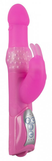 Розовый вибромассажёр с клиторальным отростком Rabbit Pearl - 26,5 см., Seven Creations Розовый вибромассажёр с клиторальным отростком Rabbit Pearl - 26,5 см., Seven Creations