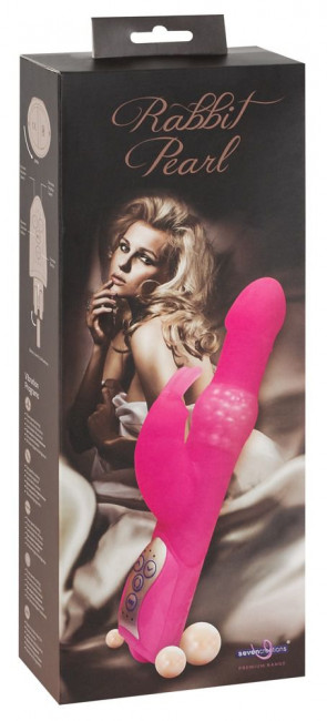Розовый вибромассажёр с клиторальным отростком Rabbit Pearl - 26,5 см., Seven Creations Розовый вибромассажёр с клиторальным отростком Rabbit Pearl - 26,5 см., Seven Creations