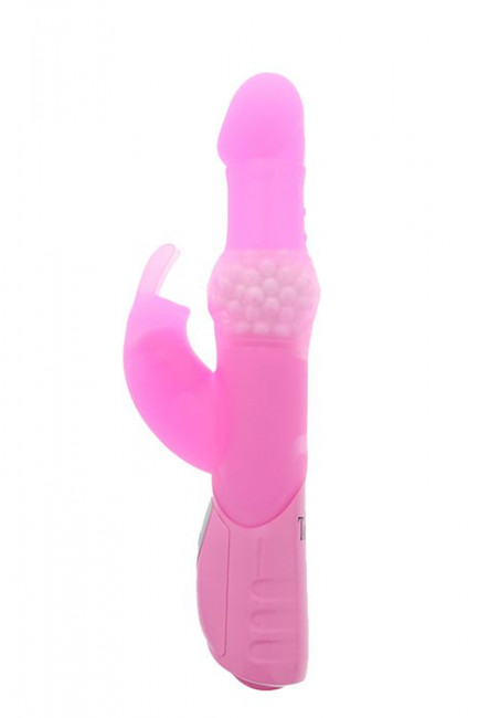 Розовый вибромассажёр с клиторальным отростком Rabbit Pearl - 26,5 см., Seven Creations Розовый вибромассажёр с клиторальным отростком Rabbit Pearl - 26,5 см., Seven Creations