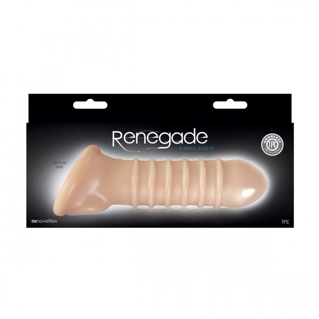 Телесная насадка на пенис с рёбрами и подхватом мошонки Renegade Ribbed Sleeve, NS Novelties Телесная насадка на пенис с рёбрами и подхватом мошонки Renegade Ribbed Sleeve, NS Novelties