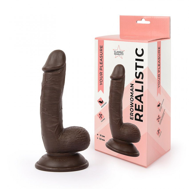 Коричневый реалистичный фаллоимитатор Erowoman, Bior toys